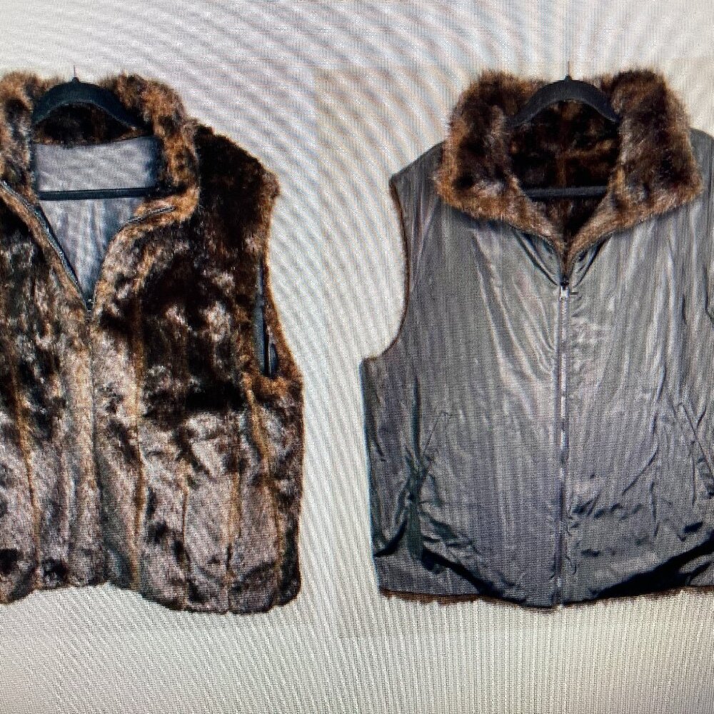 FAUX FUR VEST CLOAK  22-24 PLUS SZ REVERSIBLE FULL ZIP FU DA For Carolina Colour